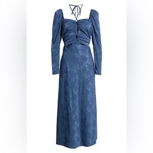 WAYF The Adeline Cutout Floral Jacquard Halter Midi Dress NWT Size L